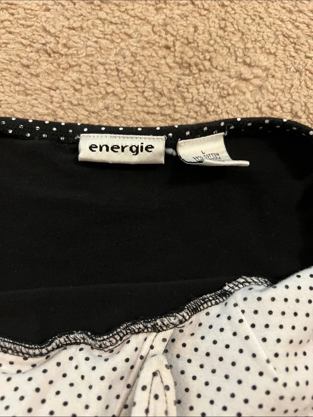 Energie Black Halter Tank Top with White Polka Dots